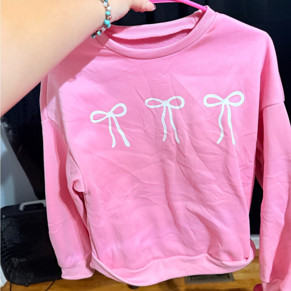 Pink Sweatshirt with Bow Design